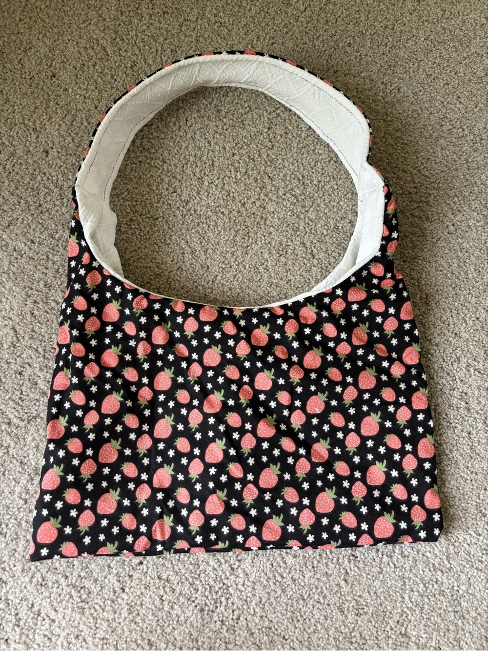 Strawberry Print Black Shoulder Bag